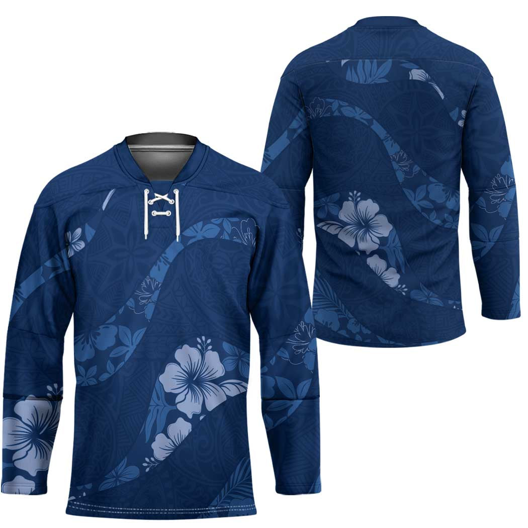 Aloha Hawaii Floral Tapa Hockey Jersey Patchwork Navy LT7 - Polynesian Pride