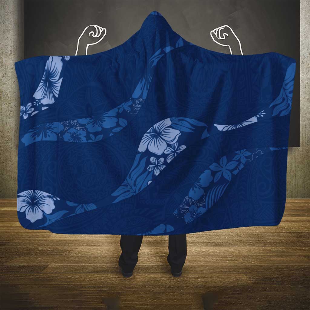 Aloha Hawaii Floral Tapa Hooded Blanket Patchwork Navy - Polynesian Pride