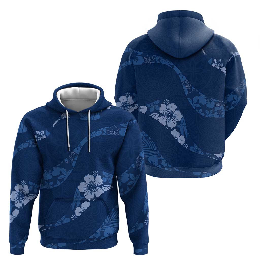 Aloha Hawaii Floral Tapa Hoodie Patchwork Navy - Polynesian Pride