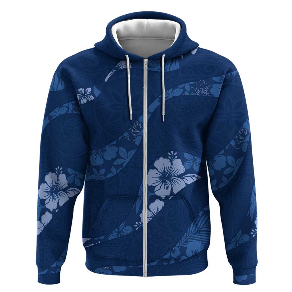 Aloha Hawaii Floral Tapa Hoodie Patchwork Navy - Polynesian Pride