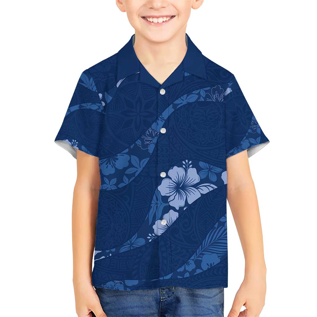Aloha Hawaii Floral Tapa Kid Hawaiian Shirt Patchwork Navy - Polynesian Pride