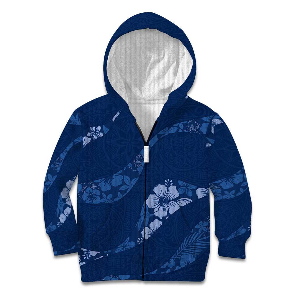 Aloha Hawaii Floral Tapa Kid Hoodie Patchwork Navy - Polynesian Pride