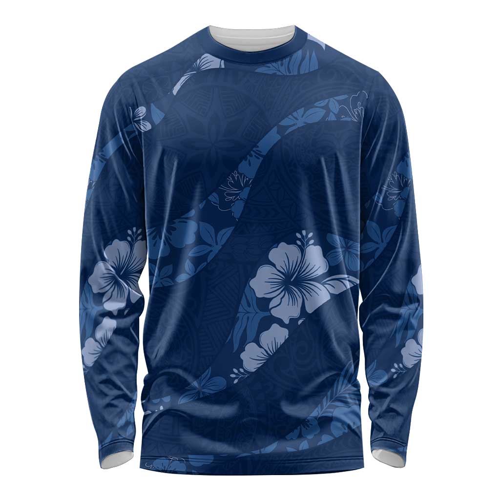 Aloha Hawaii Floral Tapa Long Sleeve Shirt Patchwork Navy - Polynesian Pride