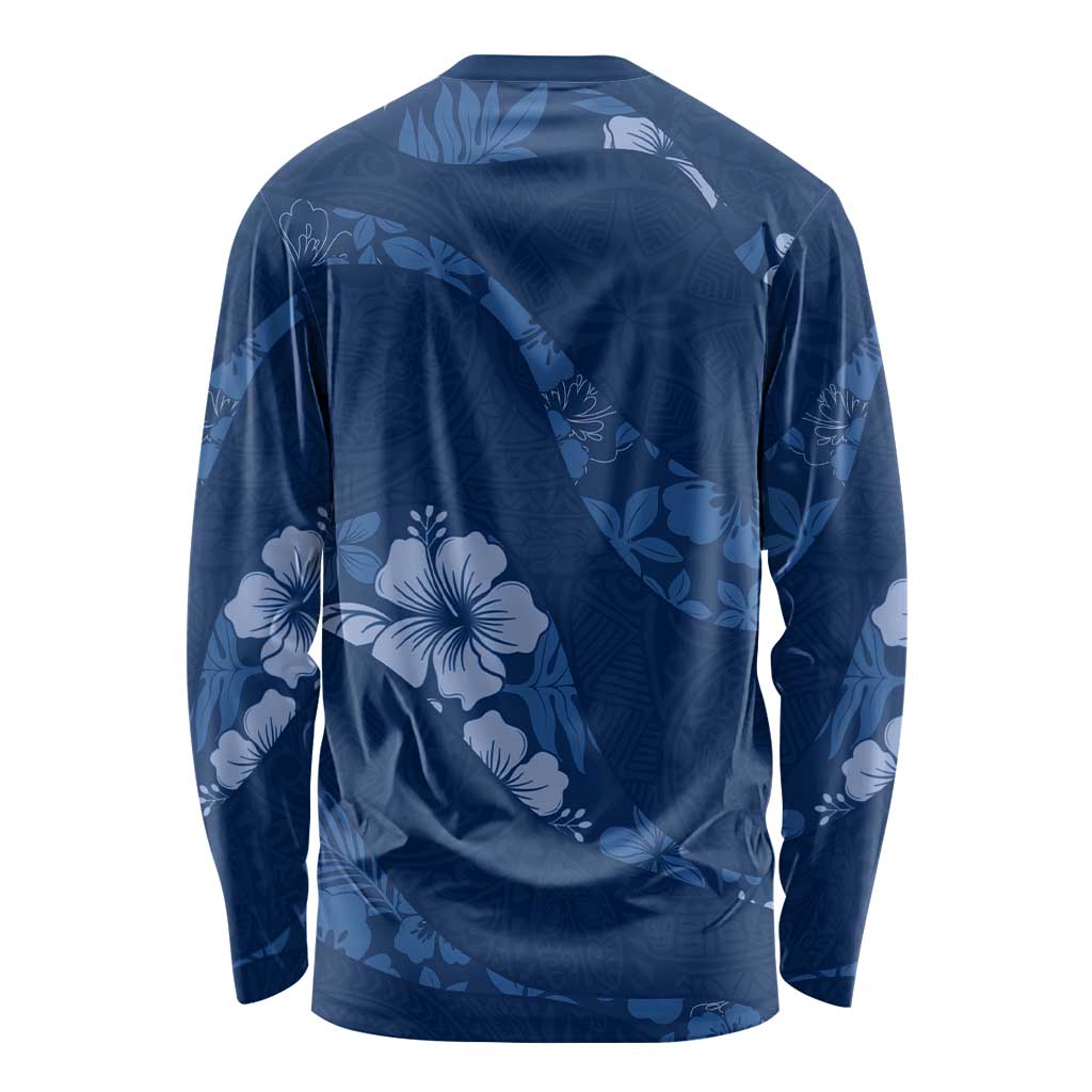 Aloha Hawaii Floral Tapa Long Sleeve Shirt Patchwork Navy - Polynesian Pride