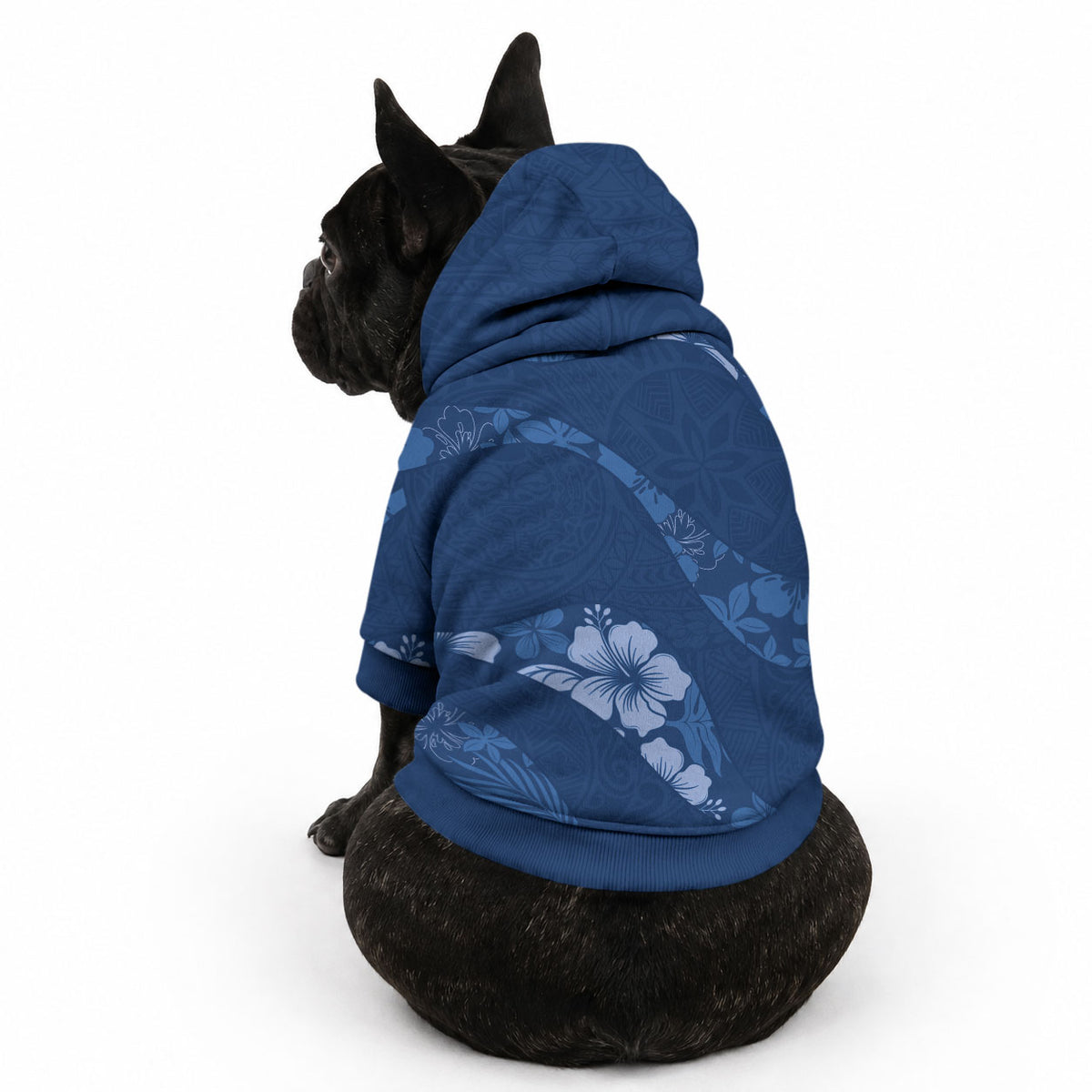 Aloha Hawaii Floral Tapa Pet Hoodie Patchwork Navy