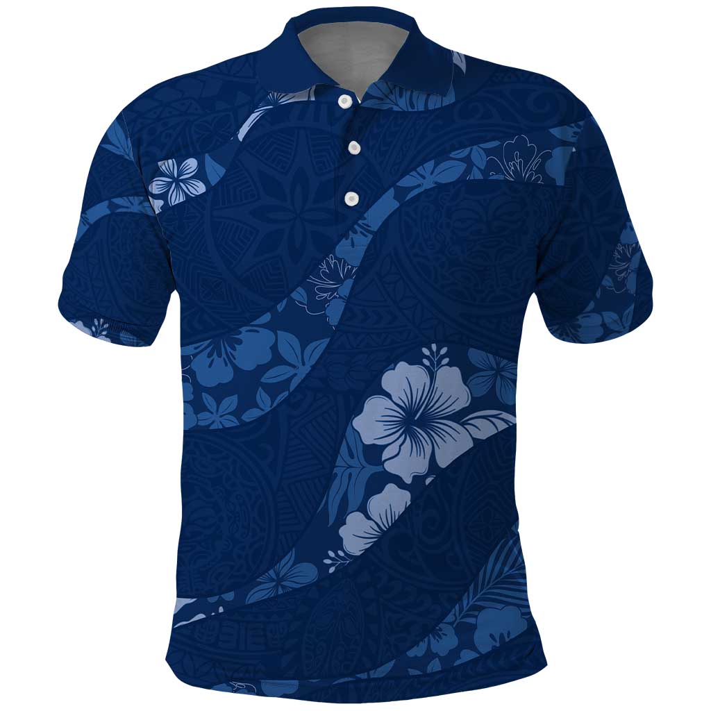 Aloha Hawaii Floral Tapa Polo Shirt Patchwork Navy - Polynesian Pride