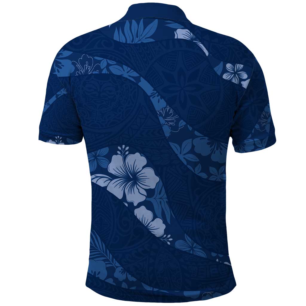 Aloha Hawaii Floral Tapa Polo Shirt Patchwork Navy - Polynesian Pride