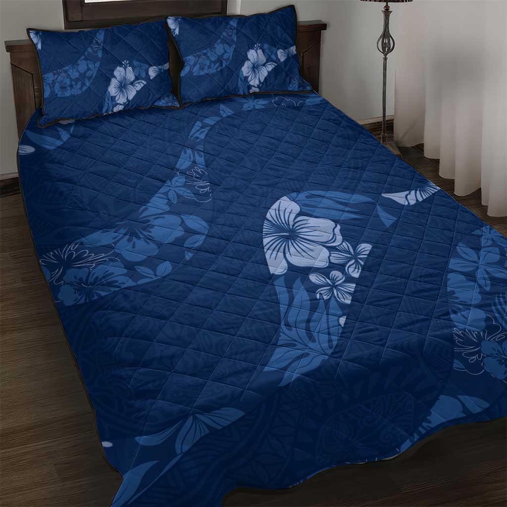 Aloha Hawaii Floral Tapa Quilt Bed Set Patchwork Navy - Polynesian Pride