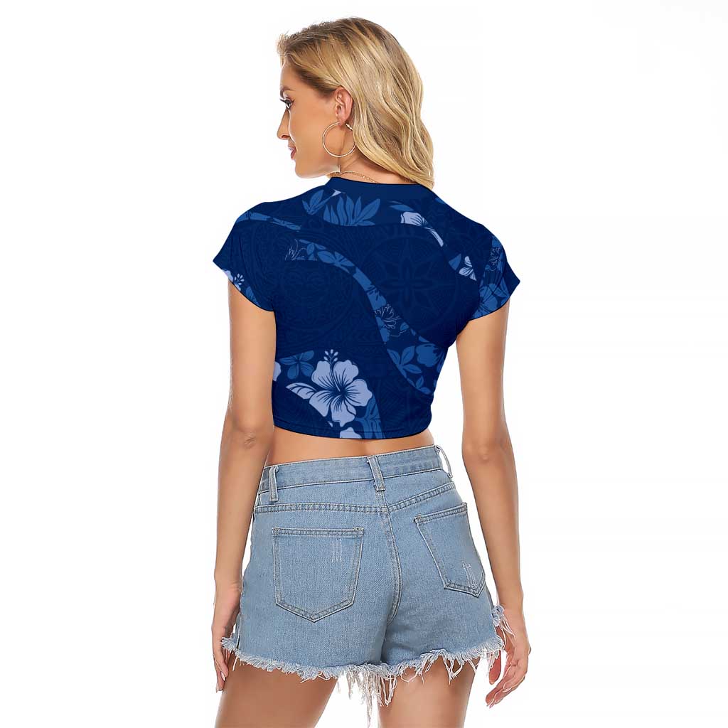 Aloha Hawaii Floral Tapa Raglan Cropped T Shirt Patchwork Navy - Polynesian Pride