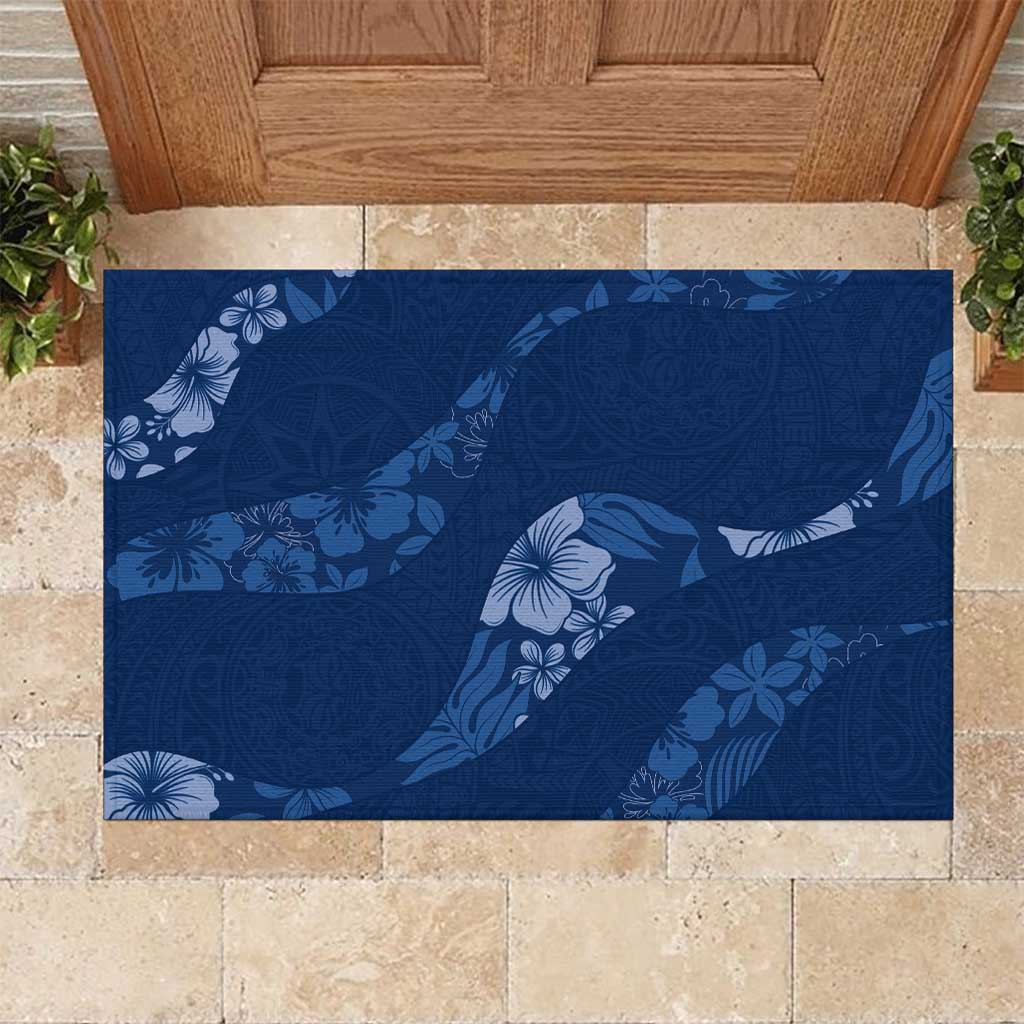 Aloha Hawaii Floral Tapa Rubber Doormat Patchwork Navy - Polynesian Pride