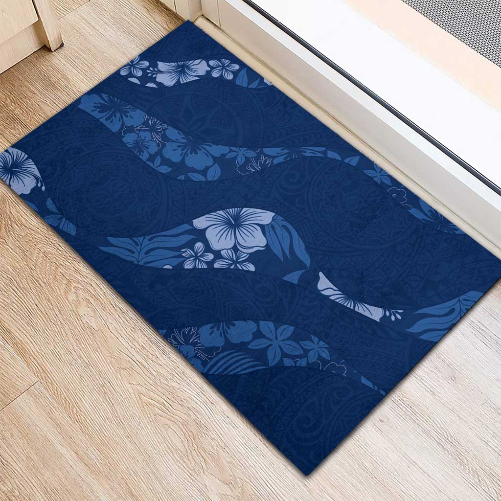 Aloha Hawaii Floral Tapa Rubber Doormat Patchwork Navy - Polynesian Pride