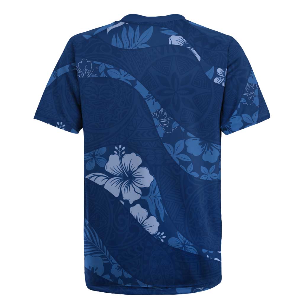 Aloha Hawaii Floral Tapa Rugby Jersey Patchwork Navy - Polynesian Pride
