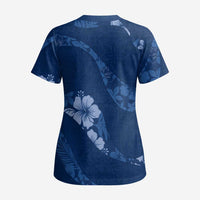 Aloha Hawaii Floral Tapa Scrub Top Patchwork Navy - Polynesian Pride