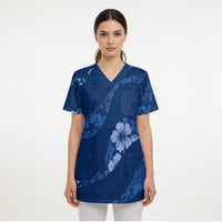 Aloha Hawaii Floral Tapa Scrub Top Patchwork Navy - Polynesian Pride