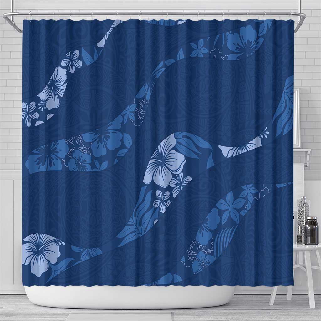 Aloha Hawaii Floral Tapa Shower Curtain Patchwork Navy - Polynesian Pride