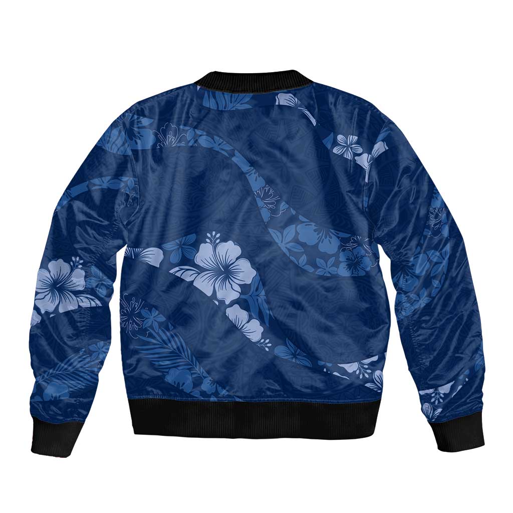 Aloha Hawaii Floral Tapa Sleeve Zip Bomber Jacket Patchwork Navy LT7 - Polynesian Pride