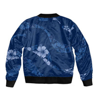 Aloha Hawaii Floral Tapa Sleeve Zip Bomber Jacket Patchwork Navy LT7 - Polynesian Pride
