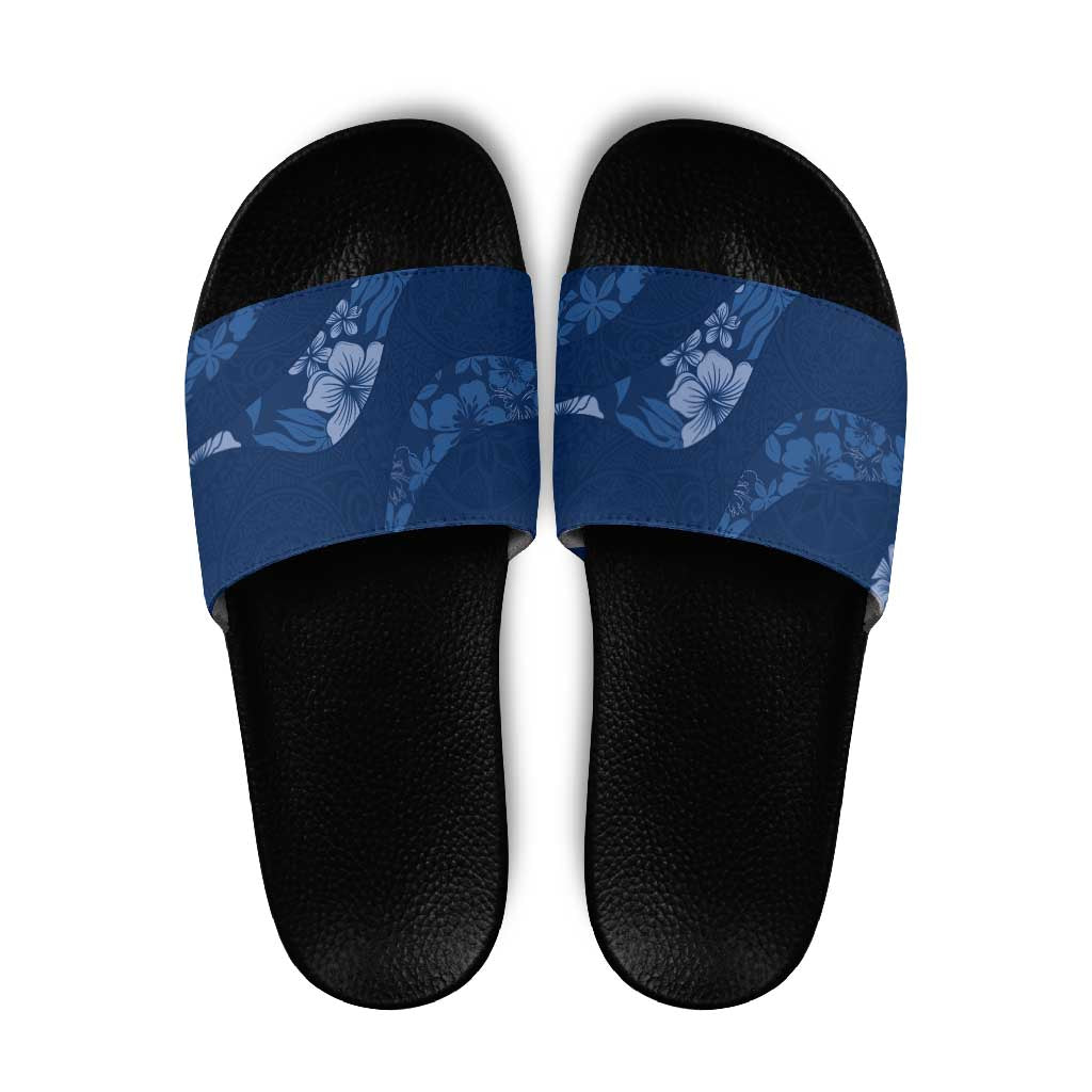 Aloha Hawaii Floral Tapa Slide Sandals Patchwork Navy LT7 Navy - Polynesian Pride
