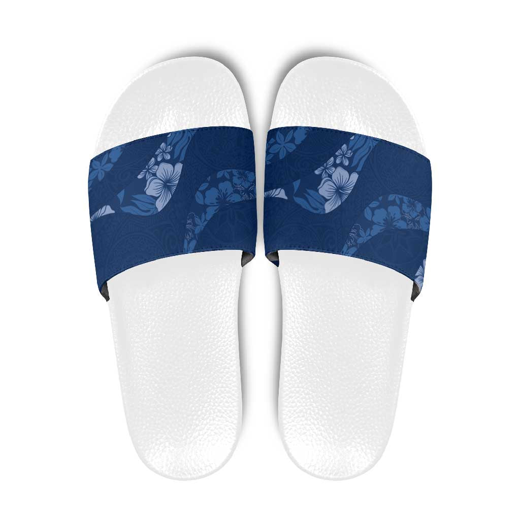 Aloha Hawaii Floral Tapa Slide Sandals Patchwork Navy LT7 Navy - Polynesian Pride
