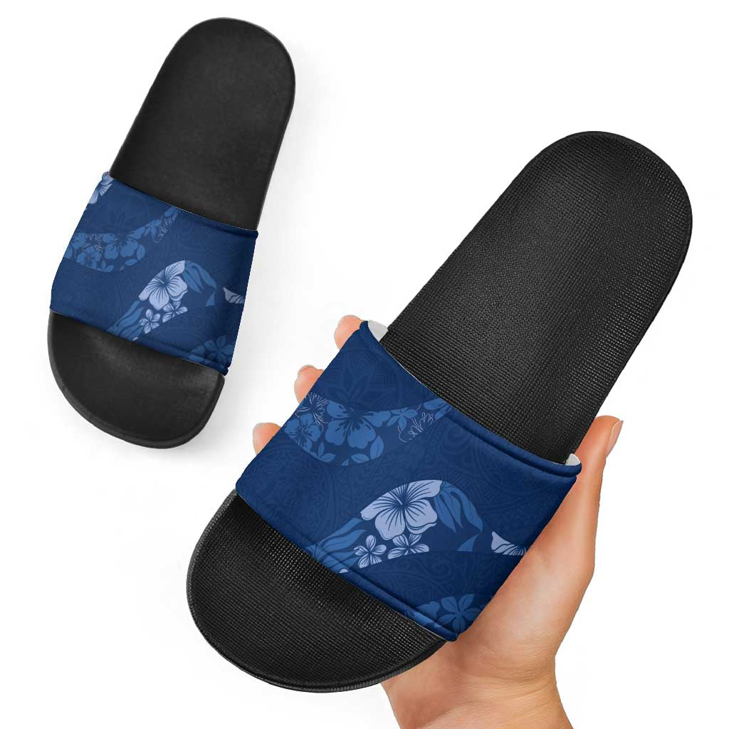 Aloha Hawaii Floral Tapa Slide Sandals Patchwork Navy LT7 - Polynesian Pride