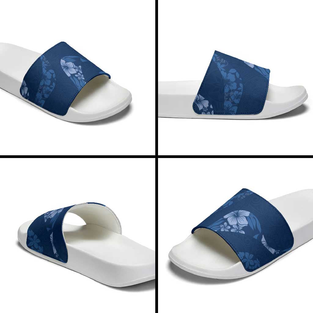 Aloha Hawaii Floral Tapa Slide Sandals Patchwork Navy LT7 - Polynesian Pride