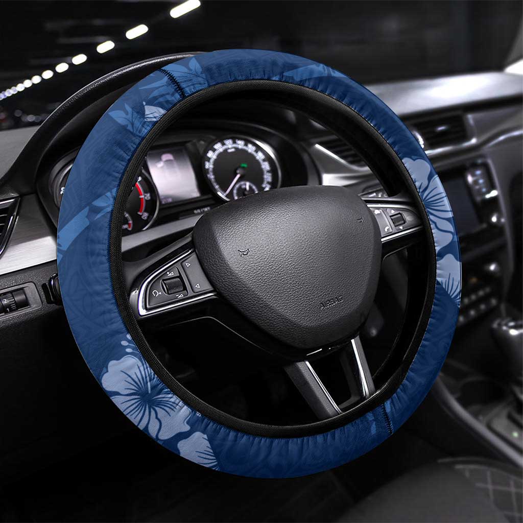 Aloha Hawaii Floral Tapa Steering Wheel Cover Patchwork Navy - Polynesian Pride