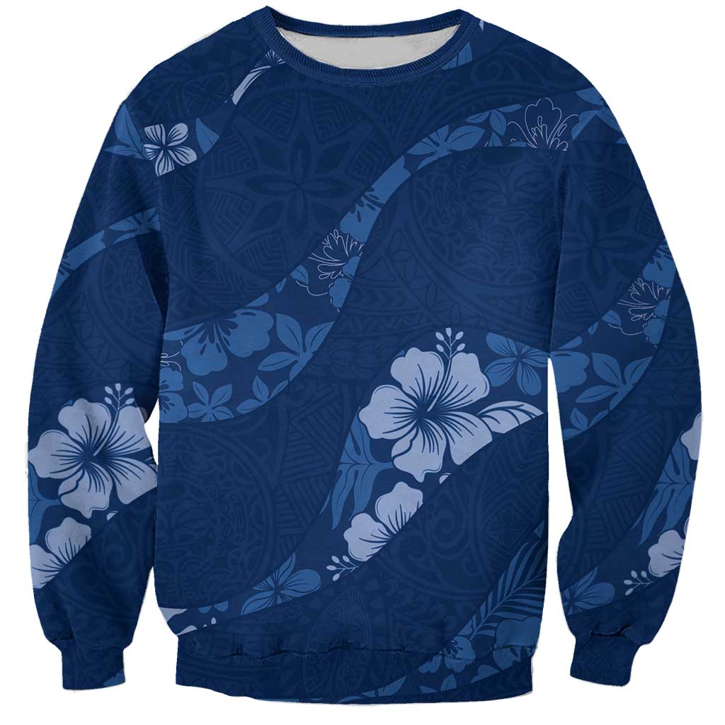 Aloha Hawaii Floral Tapa Sweatshirt Patchwork Navy - Polynesian Pride
