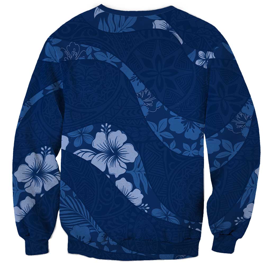 Aloha Hawaii Floral Tapa Sweatshirt Patchwork Navy - Polynesian Pride