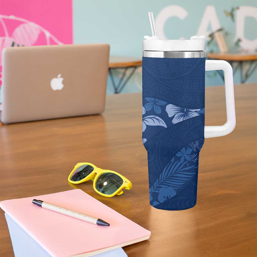Aloha Hawaii Floral Tapa Tumbler With Handle Patchwork Navy - Polynesian Pride