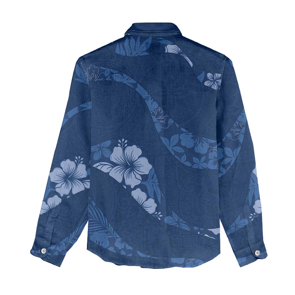 Aloha Hawaii Floral Tapa Women Casual Shirt Patchwork Navy - Polynesian Pride