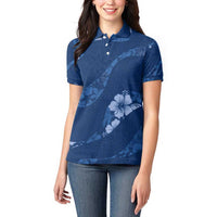 Aloha Hawaii Floral Tapa Women Polo Shirt Patchwork Navy - Polynesian Pride