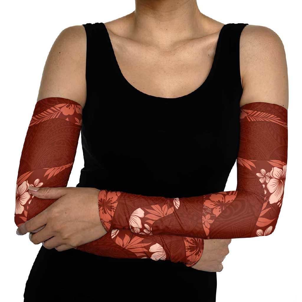Aloha Hawaii Floral Tapa Arm Sleeves Patchwork Crimson - Polynesian Pride