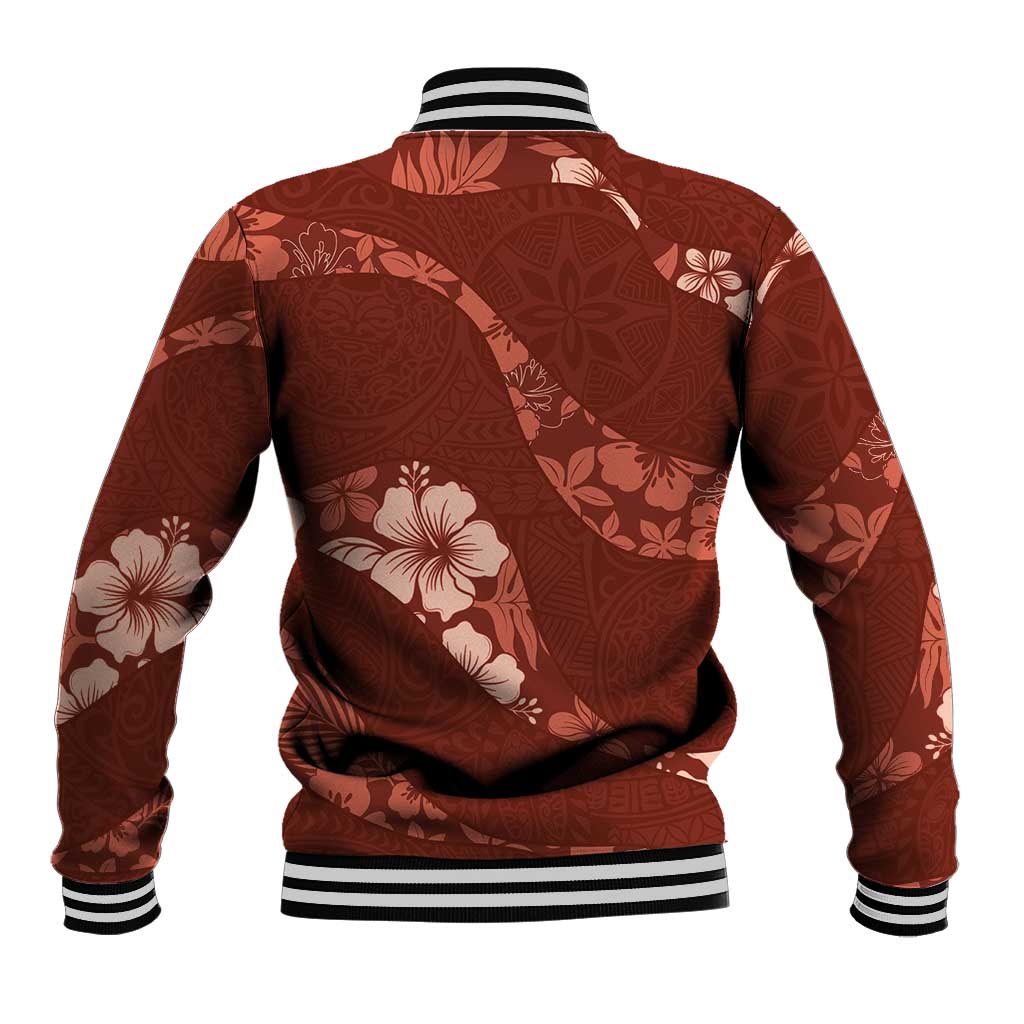 Aloha Hawaii Floral Tapa Baseball Jacket Patchwork Crimson - Polynesian Pride