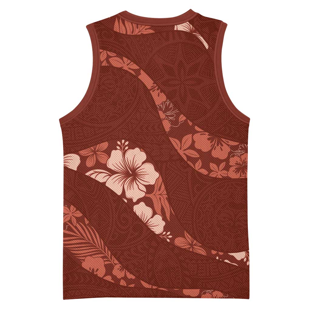 Aloha Hawaii Floral Tapa Basketball Jersey Patchwork Crimson - Polynesian Pride