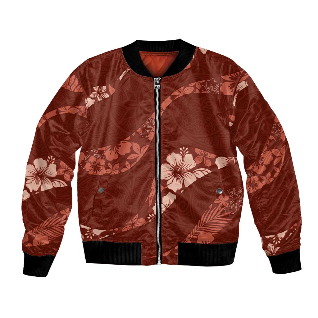 Aloha Hawaii Floral Tapa Bomber Jacket Patchwork Crimson LT7 Unisex Crimson - Polynesian Pride
