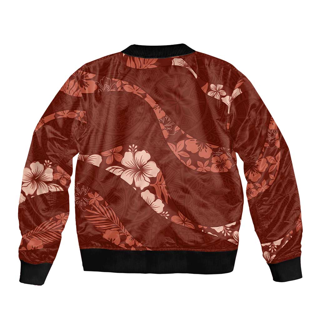 Aloha Hawaii Floral Tapa Bomber Jacket Patchwork Crimson LT7 - Polynesian Pride