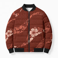 Aloha Hawaii Floral Tapa Bomber Puffer Jacket Patchwork Crimson - Polynesian Pride