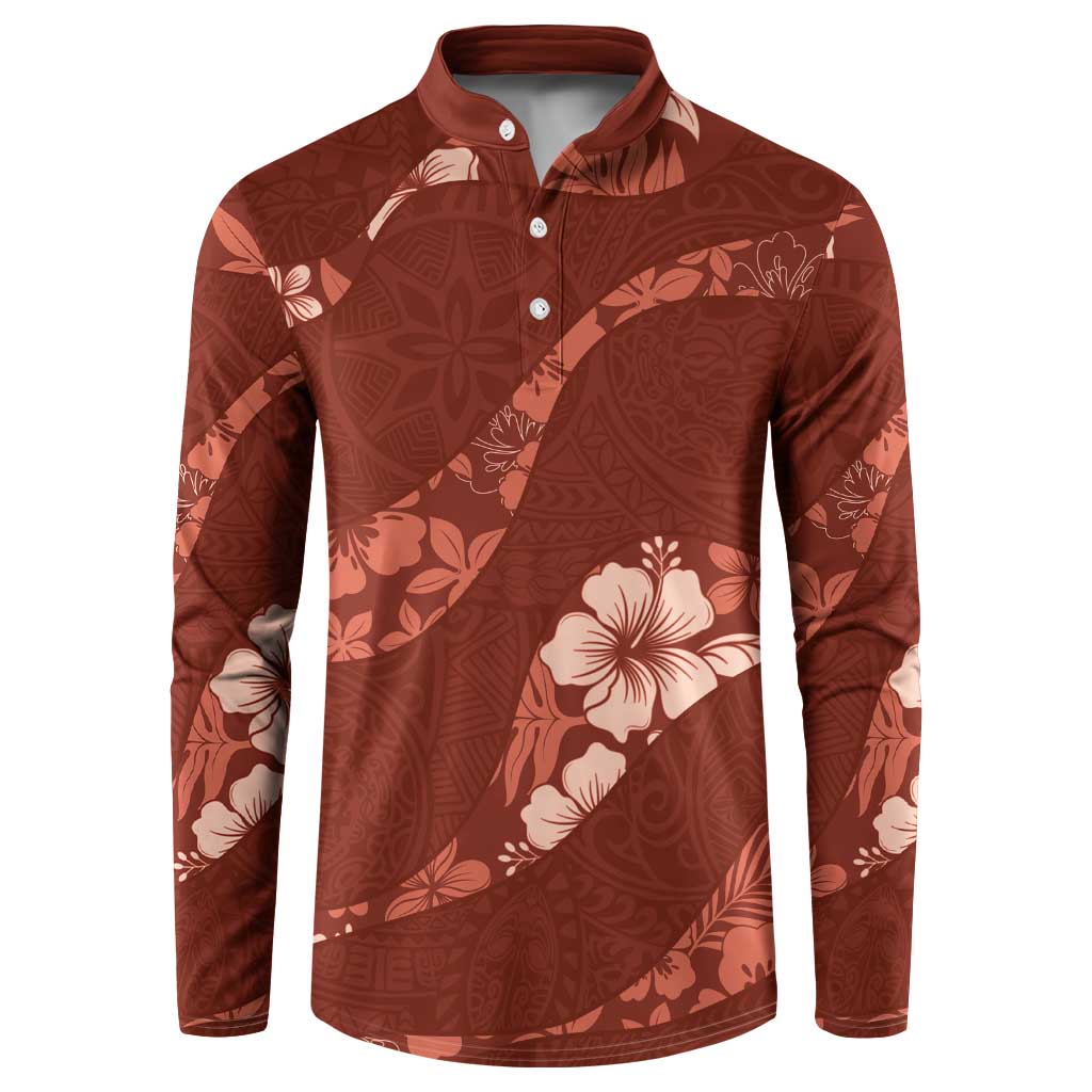 Aloha Hawaii Floral Tapa Button Sweatshirt Patchwork Crimson - Polynesian Pride