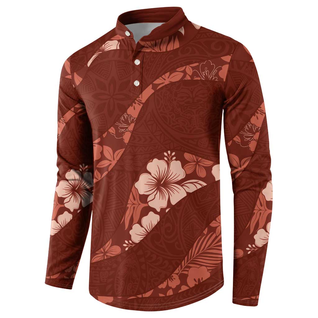 Aloha Hawaii Floral Tapa Button Sweatshirt Patchwork Crimson - Polynesian Pride