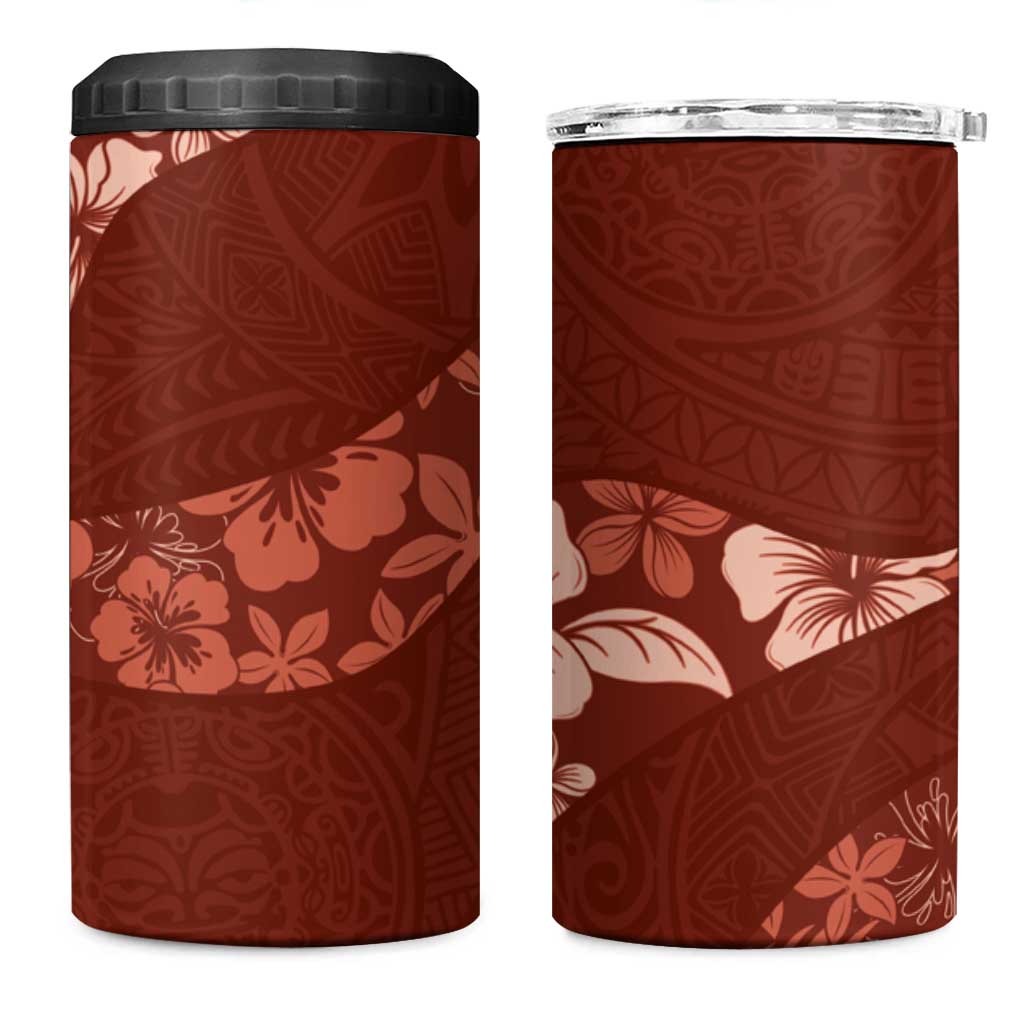 Aloha Hawaii Floral Tapa 4 in 1 Can Cooler Tumbler Patchwork Crimson - Polynesian Pride