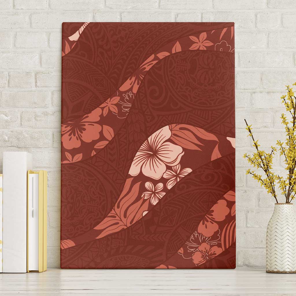 Aloha Hawaii Floral Tapa Canvas Wall Art Patchwork Crimson - Polynesian Pride
