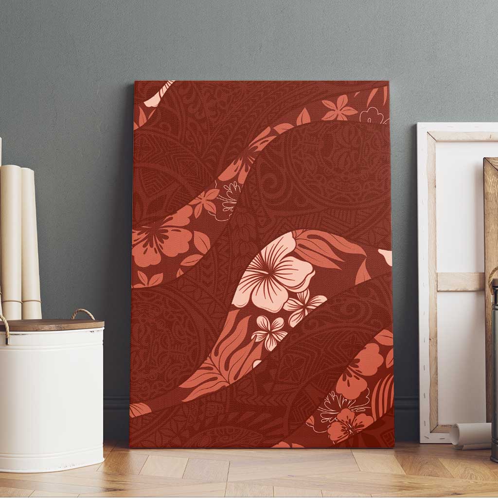 Aloha Hawaii Floral Tapa Canvas Wall Art Patchwork Crimson - Polynesian Pride