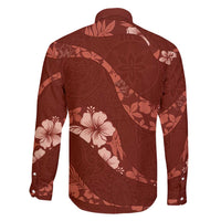 Aloha Hawaii Floral Tapa Family Matching Long Sleeve Bodycon Dress and Hawaiian Shirt Patchwork Crimson - Polynesian Pride