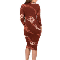 Aloha Hawaii Floral Tapa Family Matching Long Sleeve Bodycon Dress and Hawaiian Shirt Patchwork Crimson - Polynesian Pride