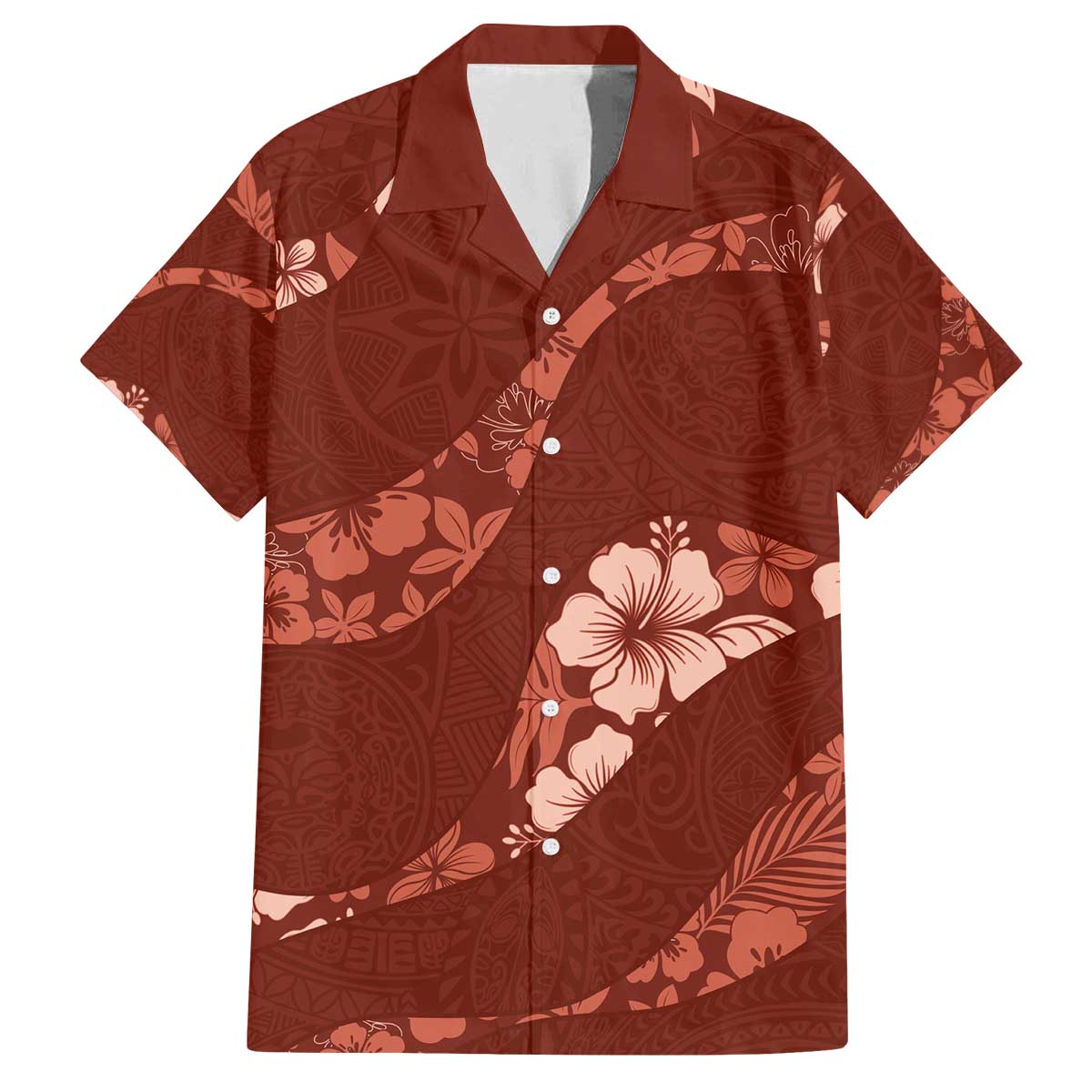 Aloha Hawaii Floral Tapa Family Matching Off The Shoulder Long Sleeve Dress and Hawaiian Shirt Patchwork Crimson - Polynesian Pride