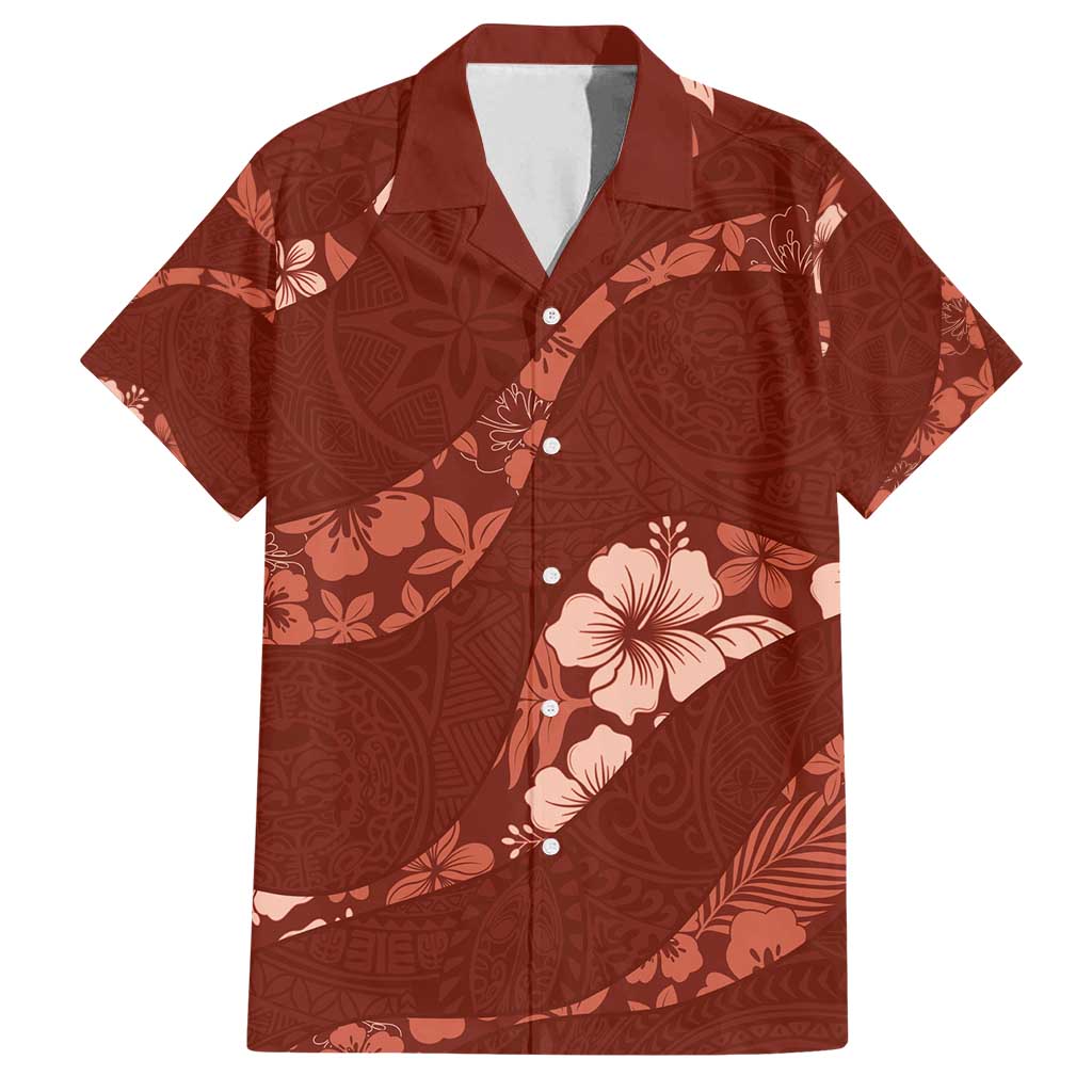 Aloha Hawaii Floral Tapa Family Matching Off Shoulder Maxi Dress and Hawaiian Shirt Patchwork Crimson - Polynesian Pride