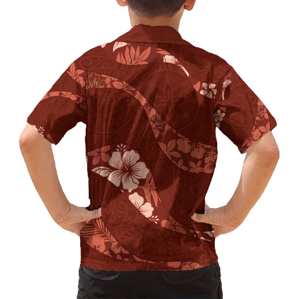 Aloha Hawaii Floral Tapa Family Matching Off Shoulder Short Dress and Hawaiian Shirt Patchwork Crimson - Polynesian Pride