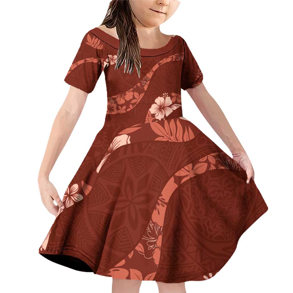 Aloha Hawaii Floral Tapa Family Matching Off Shoulder Short Dress and Hawaiian Shirt Patchwork Crimson - Polynesian Pride