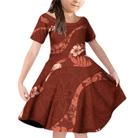 Aloha Hawaii Floral Tapa Family Matching Off Shoulder Short Dress and Hawaiian Shirt Patchwork Crimson - Polynesian Pride