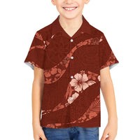 Aloha Hawaii Floral Tapa Family Matching Off Shoulder Short Dress and Hawaiian Shirt Patchwork Crimson - Polynesian Pride
